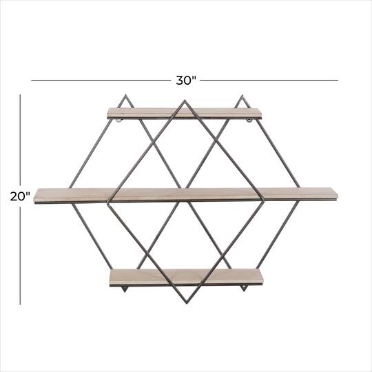 Brown Wood Contemporary Wall Shelf, 20" x 30" x 7"